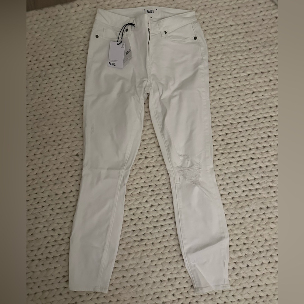 White Paige jeans size 28 with small rip in the knee